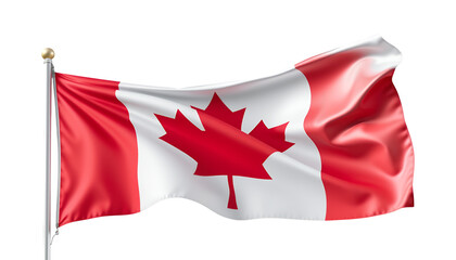 The Canadian flag waves gently on a silver flagpole against a transparent background