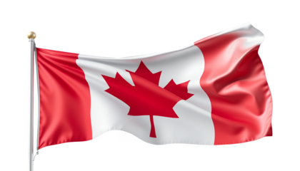 The Canadian flag waves gently on a silver flagpole against a transparent background