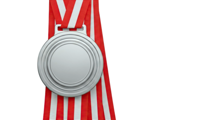 Blank Silver Medal with Red and White Ribbon