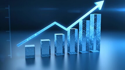 Glowing blue bar graph with line chart for financial data visualization - Powered by Adobe