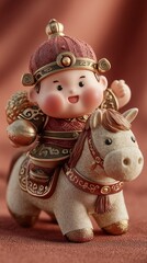 porcelain figurine of a cute warrior ride a horse