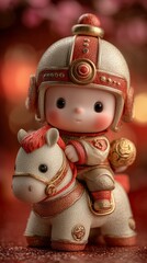 porcelain figurine of cute warrior ride a horse