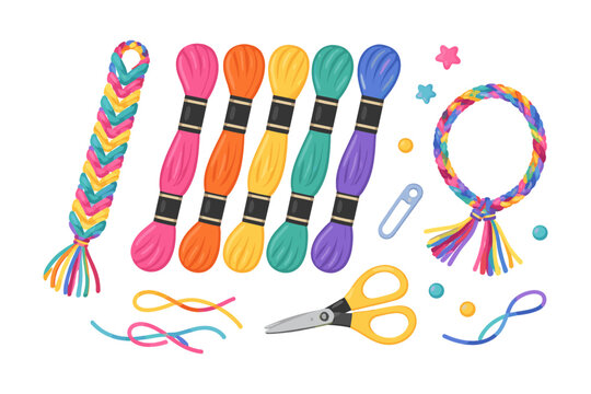 Colorful friendship bracelet making set with threads and accessories