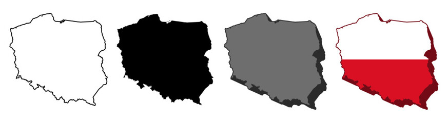set collections poland flag in map icon. Detailed Libya map silhouette. 3D Maps poland symbol design template vector illustration