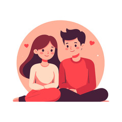 Sweet Loving Couple Sitting Together with Hearts, Celebrating Valentines Day