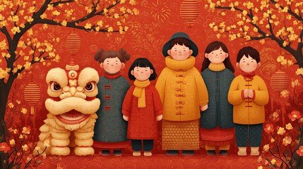 chinese new year celebration with family group