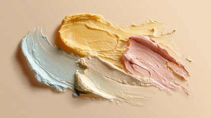 Colorful cosmetic cream texture smears on beige background