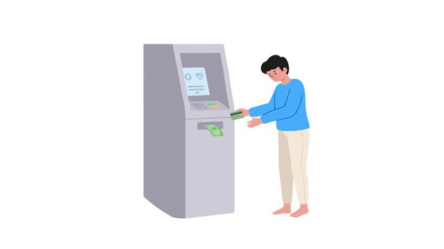 Man Standing At ATM Illustration