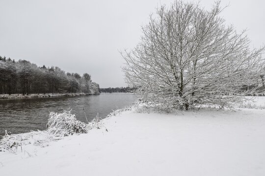Winter landscape on the Ems, Emsland, Lower Saxony, Germany