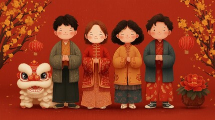 Family in traditional chinese new year