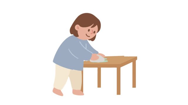 Woman Cleaning Table Activity Illustration