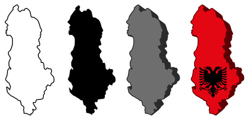 set collections albania flag in map icon. Detailed Libya map silhouette. 3D Maps albania  symbol design template vector illustration