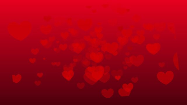 Gradient background with scattered red hearts in various sizes and opacity levels transitioning from dark to light red.
