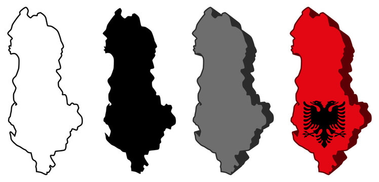 set collections albania flag in map icon. Detailed Libya map silhouette. 3D Maps albania  symbol design template vector illustration