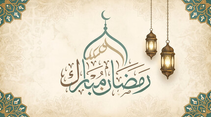 ramadan mubarak in arabic calligraphy, translate"Blessed Ramadan" you can use it for greeting card, calendar, poster - vector