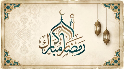ramadan mubarak in arabic calligraphy, translate"Blessed Ramadan" you can use it for greeting card, calendar, poster - vector