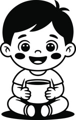 A cute little cartoon baby boy with a big smile and his funny dog character in a fun vector illustration drawing for childhood art