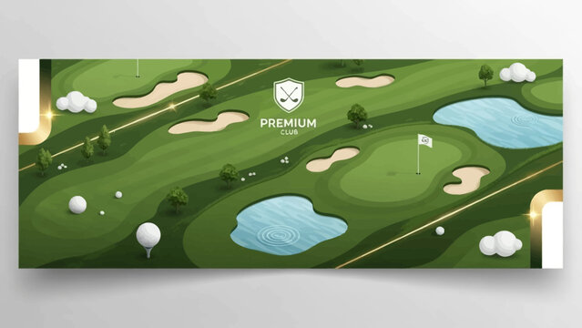 Golf Course Aerial View with Lush Green Fairways and Water Hazards.