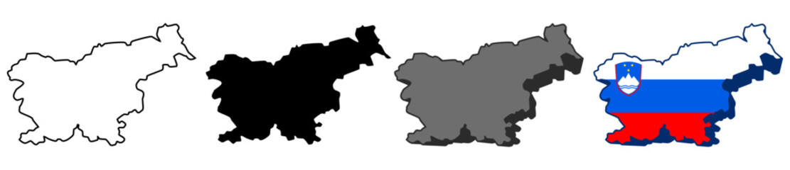 set collections slovenia flag in map icon. Detailed Libya map silhouette. 3D Maps slovenia symbol design template vector illustration