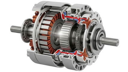 Cutaway view of electric motor isolated on transparent background
