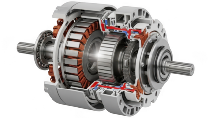 Cutaway view of electric motor isolated on transparent background