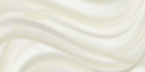 Texture of white yogurt, milk or cream surface. Abstract background with soft silk fabric, liquid yoghurt, dairy product or cosmetic creme, vector realistic illustration. 3D Illustration