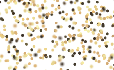 Gold confetti bokeh on white background. Celebration, joy, festive mood, party. Abstract backdrop.