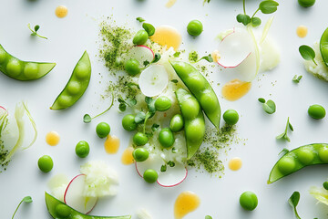 A masterfully composed deconstructed edamame dish is a visual and culinary delight. The artful presentation elevates simple soybeans into a gourmet experience, showcasing modern culinary techniques.