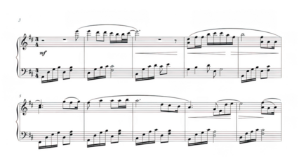 Sheet music for piano solo isolated on transparent background