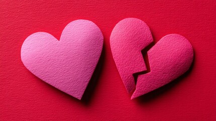 Two pink hearts on a red background