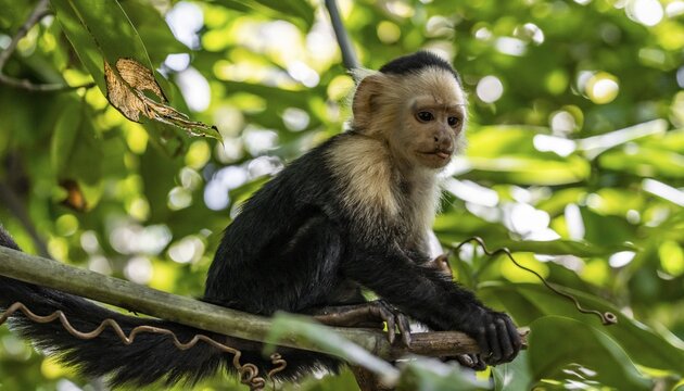 White-headed capuchin (Cebus imitator) in a tree, Cahuita National Park, Costa Rica