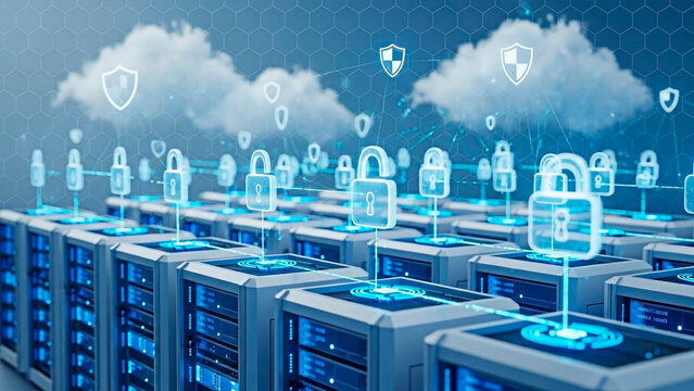 A secure cloud computing system with data protection and cybersecurity measures in place for business operations.