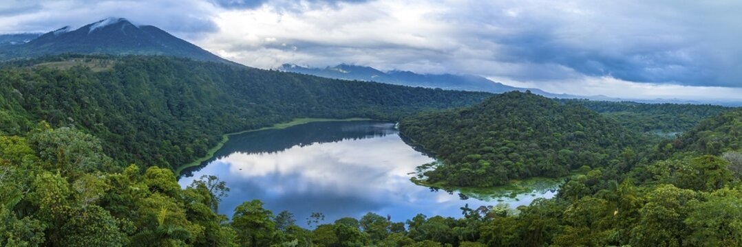 Aerial view, panorama, lake and rainforest, Laguna Hule, Alajuela province, Costa Rica