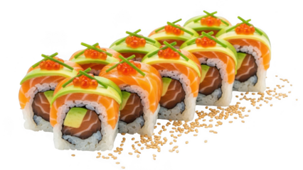 Delicious sushi rolls isolated on transparent background