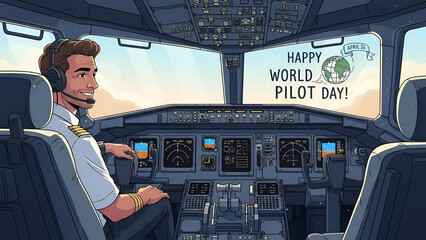 Pilot celebrates world pilot day in cockpit