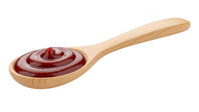 Wooden spoon with red sauce isolated on transparent background - Powered by Adobe