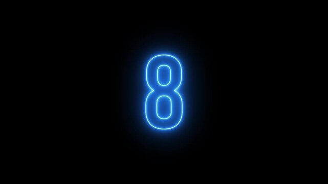 top ten countdown, neon light numbers from 10 to 1, laser ray appears on black background and fly forward, neon line animation on a black background