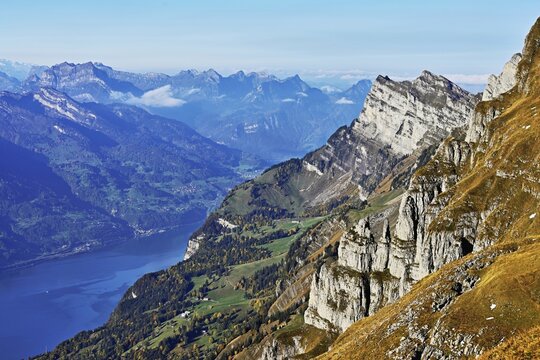 View of Lake Walen from Ch&auml;serrugg, Toggenburg, Canton of St. Gallen, Switzerland