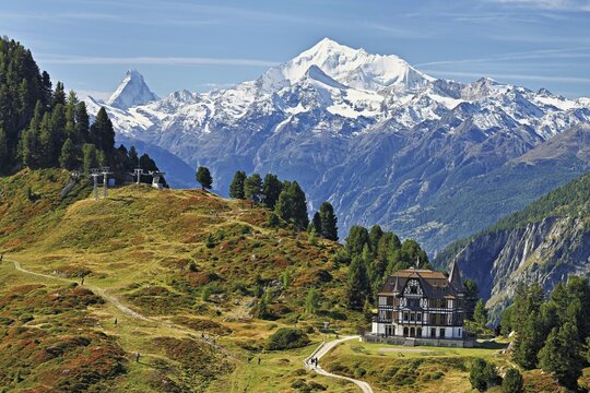 Pro Natura Centre Villa Cassel, behind the Matterhorn, Unesco World Heritage Site Aletsch Glacier, Riederfurka, Canton Valais, Switzerland