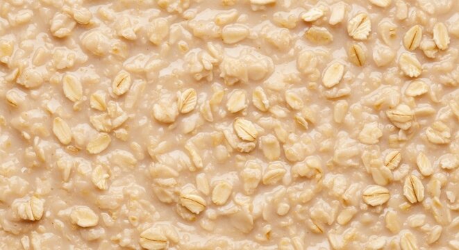 Detailed macro texture of creamy cooked oatmeal or hot cereal, showing warm, thick consistency, ideal for a uniform food background, gruel, thick, uniform