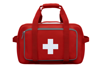 Red bag with a white cross on it