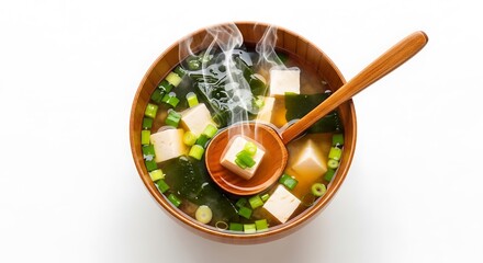 Steaming Miso Soup with Tofu and Seaweed