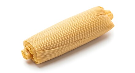 Traditional Mexican Tamale Wrapped in Corn Husk on White Background