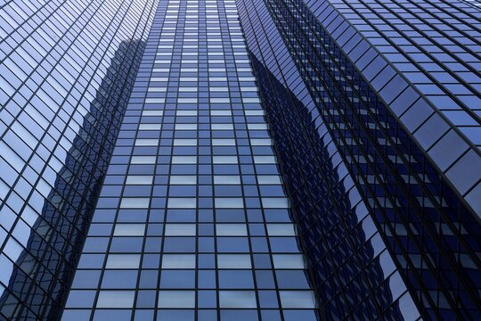 Glass fa&ccedil;ade of Deutsche Bank, banking district, Westend, Frankfurt am Main, Hesse, Germany