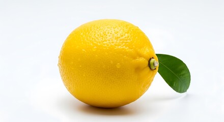 Vibrant Fresh Lemon with Green Leaf and Water Drops