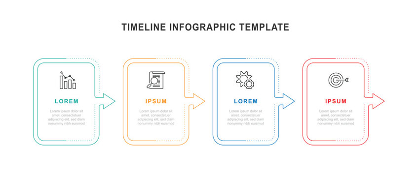 4 step line square with icons for business infographic template
