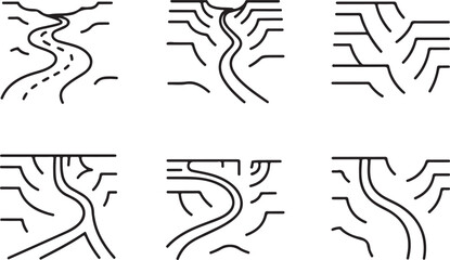 Original name(s): River and Road Line Art Icons Set, Abstract Contour Map Landscape Outline Vectors
