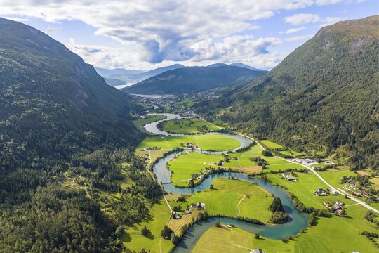 Meandering river Stryneelva, Stryn, Norway