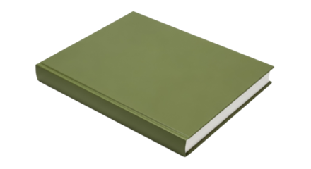 Olive green hardcover book with blank cover on white background