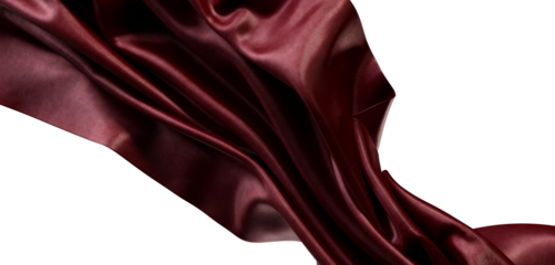 Luxurious maroon fabric with silky texture creates a dramatic flow against a clean white backdrop.